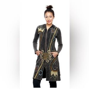 Rising International Tunic Length Embroidered Hippie Boho Zip Up Hoodie Size L